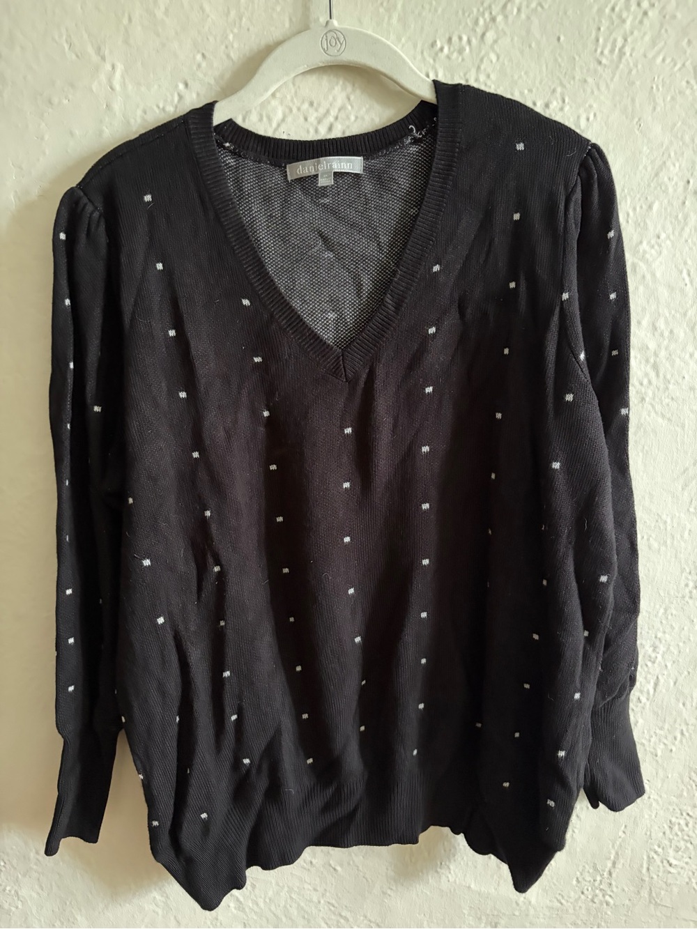 Daniel Rainn Black V-Neck Sweater with Small White Dots